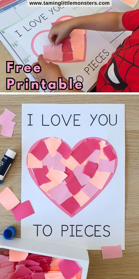 I Love You To Pieces Valentine's Day Craft for Kids. Free Printable Template. A fun art and craft activity for toddlers, preschoolers and kindergarteners. Perfect for sending home to parents this valentine's day. #valentine #artsandcrafts #freeprintable #toddler #preschool #kindergarten Play, Valentine's Day, Pre K, Inspiration, Parents, Valentines Crafts For Preschoolers, Valentines Crafts For Kindergarten, Valentines Day Crafts For Preschoolers, Preschool Valentine Crafts