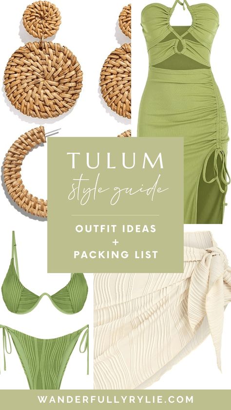 Tulum Packing List: What to Wear, Style Guide & Outfit Ideas | Wanderfully Rylie Tulum Going Out Outfits, Tulum Style Clothing, Night Out In Mexico Outfit, What To Pack For Tulum Mexico, Tulum Fashion Outfits, What To Wear In Tulum Mexico, Tulum Inspired Outfits, Mexico Night Out Outfit, Outfits For Tulum Mexico