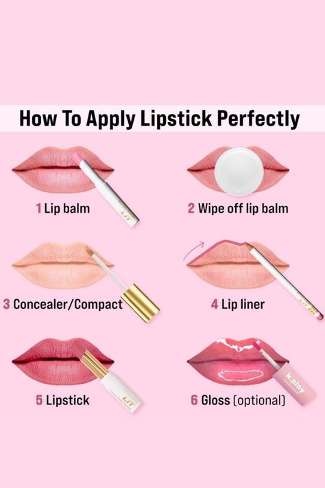 Lip Gloss, Concealer, How To Apply Lipstick, Makeup Brushes Guide, Applying Lipstick, Makeup Help, Lip Contouring, Makeup Guide, Flawless Foundation Application
