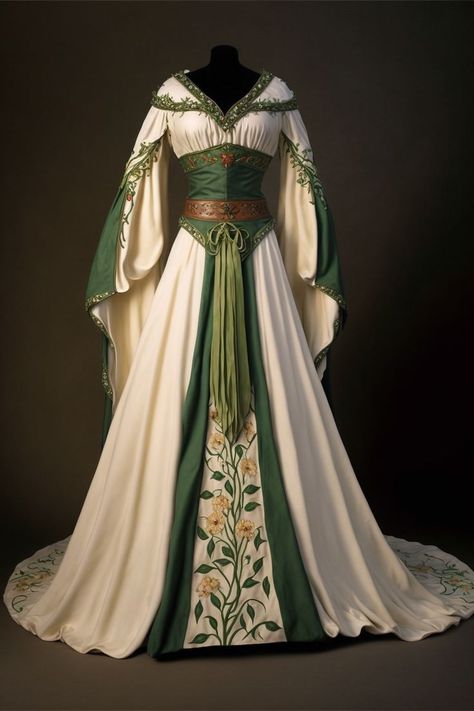 Medieval style Wedding Dress, inspired by forest flowers Gaun Abad Pertengahan, Renaissance Fair Outfit, Fair Outfits, Old Fashion Dresses, Fantasy Dresses, فستان سهرة, Fantasy Gowns, Medieval Dress, Medieval Clothing