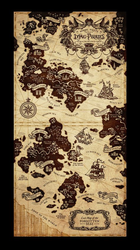 Pirate Maps, Pirate Games, Pirates, Sea Map, Dnd World Map, Game Art, Game Design, Fantasy Map Making, Map Art