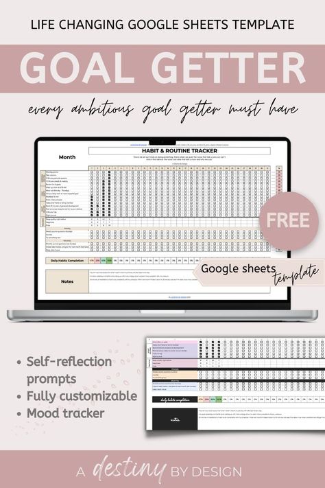 (Free) Life changing google sheets template every ambitious goal getter must have . Google sheets template | goal getter Goals Template, Goals Sheet, Templates, Habit Tracker, Mood Tracker, Goal Tracker, Tracker, Free, Google