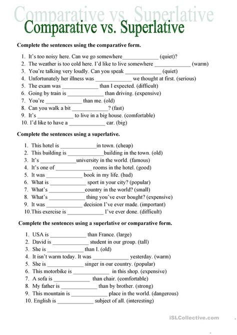 Worksheets, English, Comparative Adjectives, Comparative Adjectives Worksheet, English Adjectives, Superlative Adjectives, Adjective Worksheet, English Grammar Exercises, Verb Worksheets