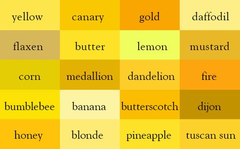 Looking for a specific yellow, but not quite sure which shade? Check out this yellow color thesaurus!  Get help building your dream home from the experts at CustomHomesbyJScull.com/ today! Pantone, Design, Colour Schemes, Amarillo Color, Paleta De Colores, Amarillo, Color, Tono, Color Schemes