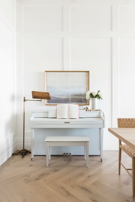 We painted our client's grandmother's old piano in Grey Owl by Benjamin Moore to bring new life to it! Home Décor, House Design, Home Office, Mudroom Flooring, Mudroom, House Interior, Sofa Shop, Bedding Shop, Studio Mcgee