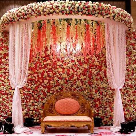 Exquisite Ideas For Wedding Decoration For Stage by BloomsOnly Pune Wedding Backdrop Design, Wedding Backdrop Decorations, Wedding Background Decoration, Wedding Stage Backdrop, Wedding Design Decoration, Wedding Stage Decor, Wedding Mandap, Wedding Stage Decorations, Wedding Decor Inspiration