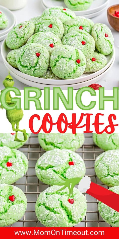 Desserts, Dessert, Snacks, Muffin, Grinch Cookies, Christmas Cookie Recipes Holiday, Christmas Snacks, Christmas Cookie Exchange, Christmas Cookies Kids