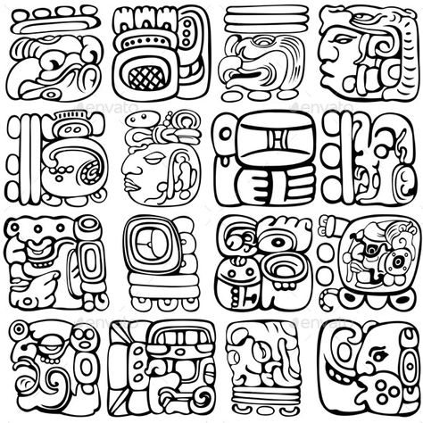Mayan Glyphs by sateda2012 | GraphicRiver Tattoo, Aztec Symbols, Aztec Culture, Aztec Art, Mayan Glyphs, Aztec, Mayan Symbols, Mayan Art, Aztec Tattoo