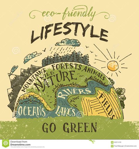 Eco friendly lifestyle concept. Go green eco poster Retro, Ecology, Illustrators, Go Green Posters, Eco Friendly, Eco, Go Green, Save Earth Posters, Environment