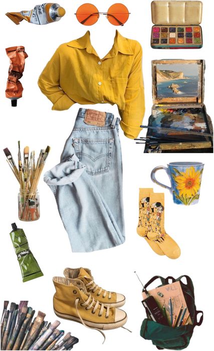 Outfits, Artsy Clothing Aesthetic, Nerd Outfits, Hobicore Outfits, Artsy Outfit Ideas, Aesthetic Clothes 70s, Artsy Outfit Aesthetic, Cute Artsy Outfit, Artist Outfit Aesthetic