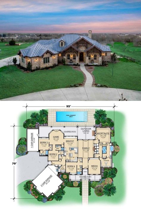 One Story Farmhouse Plans 4 Bedroom, Modern Ranch House Plans, 4 Bedroom House Plans, House Plans One Story, Four Bedroom House Plans, Ranch House Plans, Ranch House Floor Plans, Ranch House Plan, Single Level House Plans