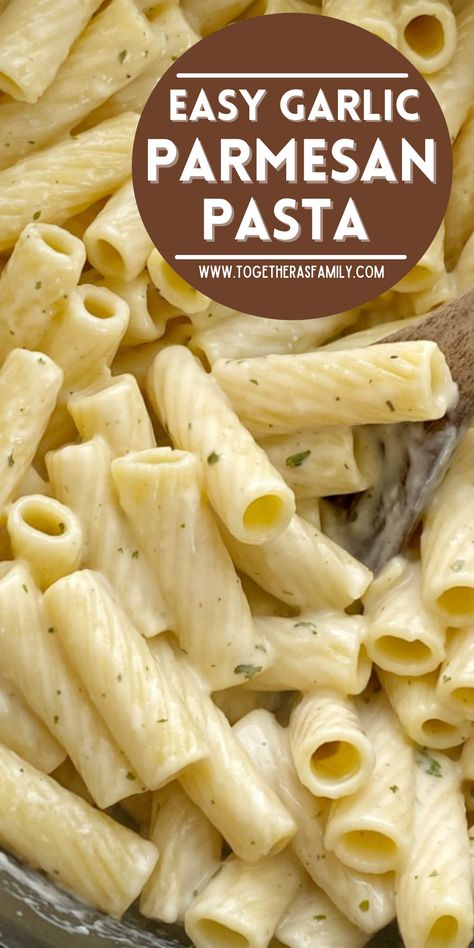 A pot of pasta inside of it with a creamy garlic sauce with parmesan cheese. A text overlay box that says 'garlic parmesan pasta'. Pasta Recipes Garlic Parmesan, Easy Sauce Recipes Pasta, Dinner For 2 Pasta, Noodles With White Sauce, Creamy Parmesan Noodles, Creamy Garlic Noodles Recipe, Garlic Parm Sauce Pasta, Garlic And Parmesan Pasta, Easy Garlic Pasta Recipes
