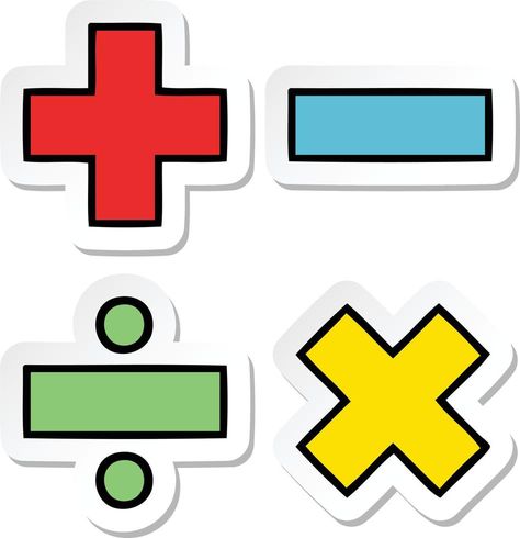 sticker of a cute cartoon math symbols English, Maths, Diy, Math Clipart, Math Signs, Flashcards, Math Cartoons, Sticker, Numbers Preschool