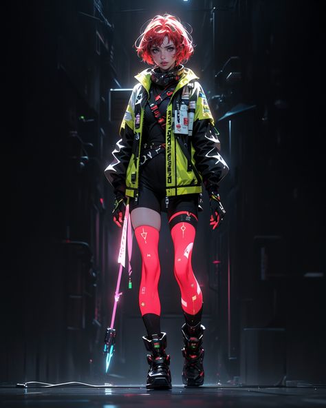 Cyberpunk Neon Outfit, Technology Outfit Aesthetic, Cyberpunk Womens Fashion, Futuristic Fashion Cyberpunk, Cyberpunk Clothes Women, Neo Tokyo Aesthetic Clothes, Cyberpunk Neon Fashion, Colorful Cyberpunk Outfit, Cyberpunk Female Fashion
