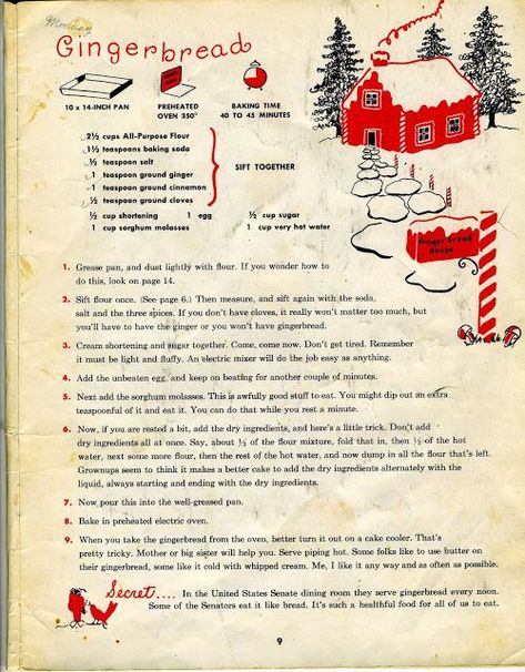 Gingerbread Recipe from a childs cookbook. Christmas Baking, vintage style. #gingerbread #Christmas #Baking #vintagerecipe Natal, Christmas, Nouvel An, Christmas Cookies, Gingerbread, Christmas Baking, Christmas Desserts, Christmas Treats, Christmas Food