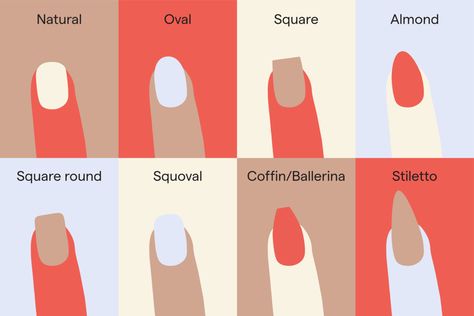 How to find the best nail shape for your hands - Kester Black Australia Design, Wide Nail Bed Shape Acrylic, Wide Nails Bed Shape, Types Of Nails Shapes, Nails Shape For Chubby Hands, Nail Tip Shapes, Acrylic Nails For Chubby Hands, Acrylic Nail Types, Different Acrylic Nail Shapes