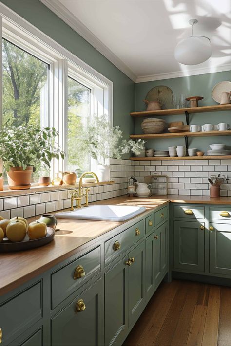 8 Timeless Kitchen Cabinet Colors to Inspire You | Snappy Living Home Décor, Colored Kitchen Cabinets, Paint Colors For Kitchen, Two Color Kitchen Cabinets, Kitchen Cabinet Color Ideas, Dark Painted Kitchen Cabinets, Benjamin Moore Paint Colors Kitchen, Cabinet Colors, Kitchen Paint