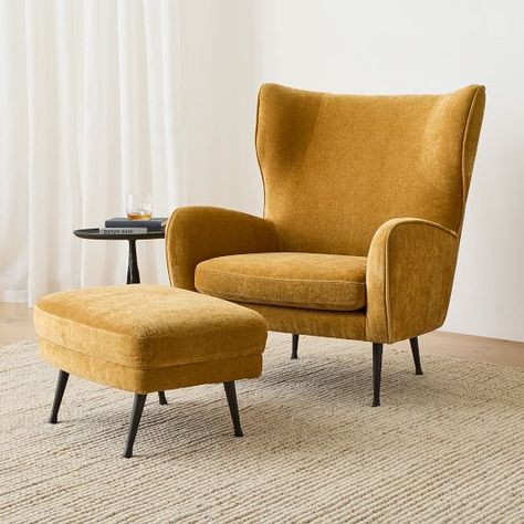 Modern Living Room Chairs | West Elm Chair And Ottoman Set, Ottoman Stool, Chair And Ottoman, Living Room Chairs Modern, Accent Chairs, Living Room Chairs, Seat Cushions, Ottoman Set, Metal Chairs