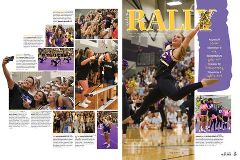 Cheerleading Yearbook Page, Yearbook Club Pages, Dance Yearbook Spreads, Club Yearbook Spreads, Yearbook Fun Page Ideas, Yearbook Pages Layout, Yearbook Ideas Pages, Creative Yearbook Pages, Cheer Yearbook Spread