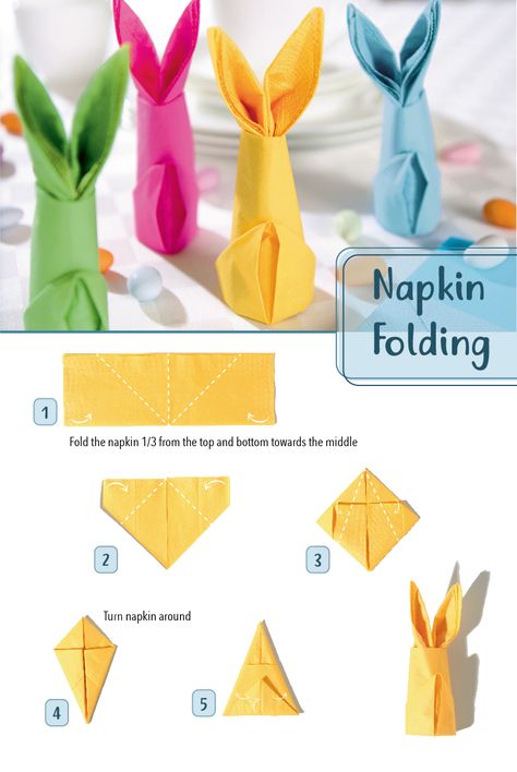 Want to add a super cute touch to your Easter table this year? Follow these few simple steps and adorn your place settings with napkin origami bunnies!  #easter #origami #origamibunny #bostoninternational #celebratethehome #ihr #idealhomerange #homedecor #napkins #HGTV #bunnynapkin Origami, Diy, Crafts, Easter Crafts, Bunny Napkin Fold, Easter Napkin Folding, Easter Table, Easter Diy, Easter Kids Table