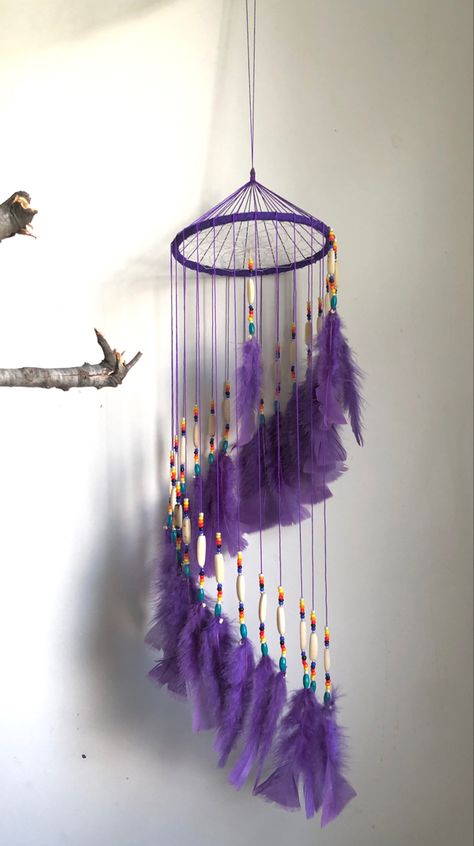 Large windchime Dreamcatcher Handmade  andean native crafts inspired Blue natural feathers   Leather Colorful beads  Wooden and Tagua beads Diy Artwork, Wind Chimes, Diy, Dream Catchers, Decoration, Diy Dream Catcher Tutorial, Dream Catcher Decor, Crystal Suncatchers Diy, Giant Dream Catcher