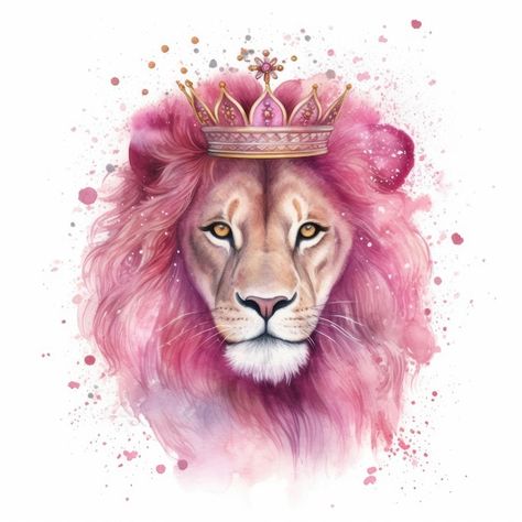 Ilustração da princesa leão rosa espuman... | Premium Photo #Freepik #photo #coroa-rosa #fundo-animal #ilustracao #coroa Leon, Leo, Lion Tattoo, Tela, Lions, Lion, Lion Design, Lion Art, Animales
