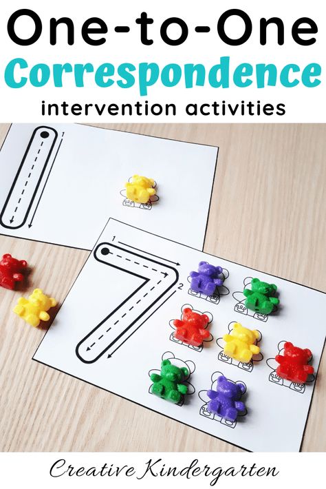One-to-one correspondence intervention activities for kindergarten. Reinforce number recognition, counting skills and number formation with these simple, fun, hands-on math centers. Perfect for morning work, guided groups, math centers or morning tubs. Pre K, Montessori, Kindergarten Math Center, Kindergarten Math Stations, Kindergarten Math Centers Freebies, Kindergarten Readiness Activities, Preschool Math Centers, Math Center Activities, Math Centers Kindergarten