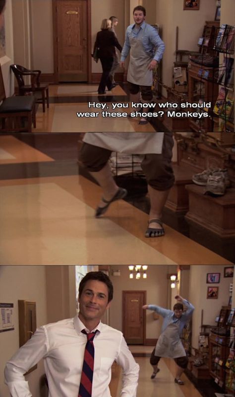 When Chris introduced Andy to those weird toe shoes. | 24 Times "Parks & Rec" Made You Laugh Uncontrollably Films, Humour, Meme, Chris, Fandoms, Humor, Weak, Hilarious, Andy Dwyer