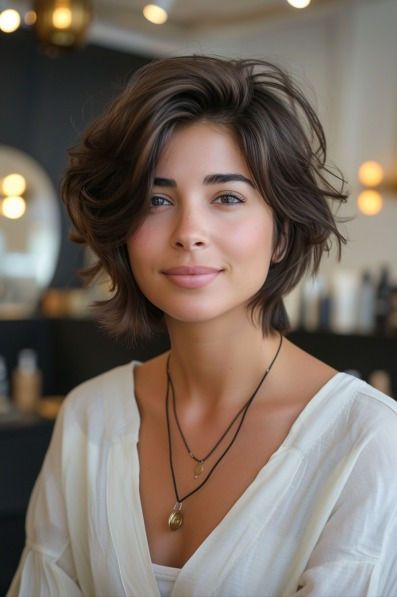A neck-length layered pixie cut, offering a youthful and vibrant appearance Cortes De Cabello Corto, Bob, Gaya Rambut, Capelli, Hairdo, Short Hair Cuts, Pixie Haircut, Hair Cuts, Haircut For Thick Hair