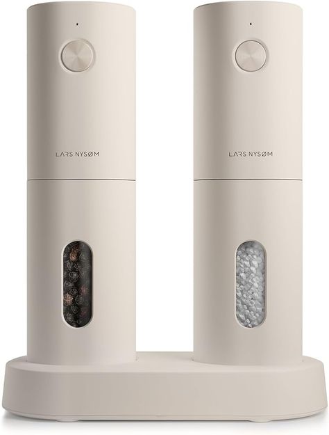 Amazon.com: LARS NYSØM Electric Salt and Pepper Grinder Set I Automatic Salt and Pepper Mills with Adjustable Ceramic Grinder I USB Rechargeable Electric Spice Grinder Set (Buttercream): Home & Kitchen Ceramics, Kitchen Utensils, Kitchen Utensils Gadgets, Everyday Objects, Electricity, Minimalist Design, Salt Grinder, Spice Mill, Pepper Mill