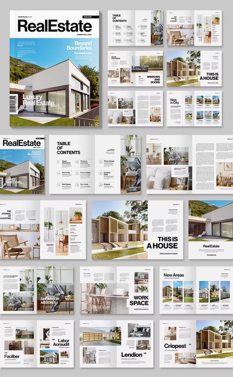 Real Estate Magazine Template InDesign INDD Layout, Design, Real Estate Flyers, Catalog Design Layout, Catalog Design, Real Estates Design, Catalogue Layout, Newsletter Design, Brochure Design Layouts