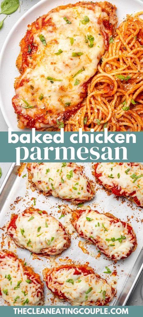 This Baked Chicken Parmesan recipe is so easy to make! Perfectly crispy, coated with a delicious sauce and cheese for a healthy dinner! Serve with pasta or a salad for a healthy dinner. You can make it with chicken breasts or tenders! Baked Chicken, Healthy Recipes, Baked Chicken Tenders, Baked Parmesan Crusted Chicken, Chicken Parmesan Recipe Baked, Baked Chicken Parmesan, Parmesan Crusted Chicken, Crusted Chicken, Baked Chicken Breast
