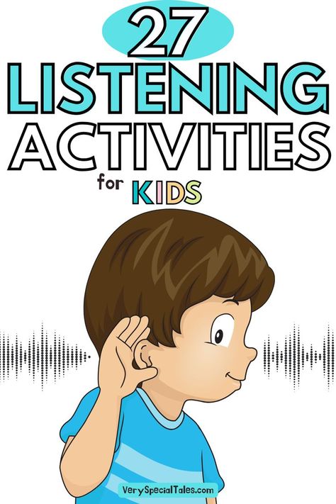 a kid listening / title: 27 Listening Activities for Kids Music Activities For Kids, Ideas, English, Listening Activities For Kids, Kindergarten Listening Skills, Reading Skills Activities, Listening Skills, Music Games For Kids, Play Based Learning