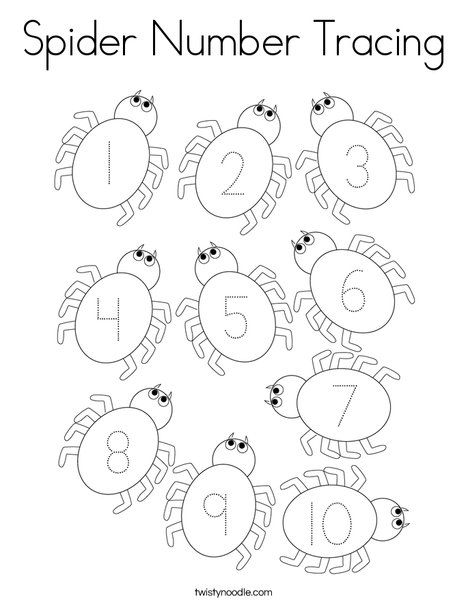 Spider Number Tracing Coloring Page - Twisty Noodle Colouring Pages, Pre K, Bugs And Insects, Worksheets, Spider Math Activities, Number Tracing, Spider Math, Spider Activities, Spiders Preschool