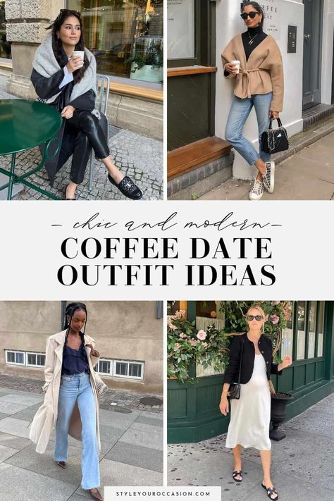 Looking for coffee date outfit ideas that are cute, casual, and classy? Check out this list of 15+ coffee shop date outfit options that will make an excellent first impression (plus size, mid size, regular, and petite), whether your date is the spring, summer, fall, or winter! Be inspired with these date outfits that create a polished aesthetic so the last thing you'll need to worry about is your outfit! Casual Outfits, Inspiration, Capsule Wardrobe, Casual, Halloween, Outfits, Casual Brunch Outfit, Casual Winter Outfits, Lunch Date Outfit