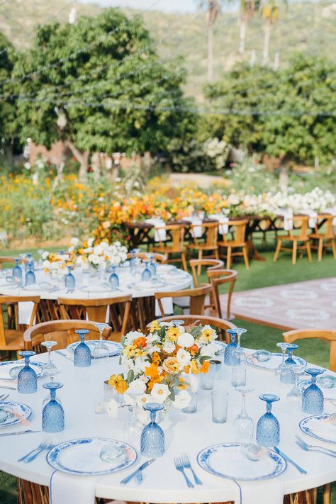 A custom jean jacket for the bride, lush pop of orange florals, a chic something blue wedding design, and dreamy views of the Mexican countryside came together perfectly for Maggie & Jeremy's I-DOs at Flora Farms in San Jose Del Cabo. We love how Amy Abbott Weddings & Events, Gideon Photography, and Pina Hernandez brought the day together. San Jose, Destination Wedding Mexico, Vintage Mexican Wedding, Summer Wedding, Vintage Wedding Colors, Spring Wedding, Bavarian Wedding, Colombian Wedding, Mexican Wedding