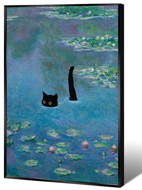 PRICES MAY VARY. Vintage Monet Cat Posters Sizes Are: 12x16 Inches (30x40cm), 16x24 Inches (40x60cm), 24x36 Inches (60x90cm) Framed,Modern Minimalist Home Decor Canvas Wall Art Is Perfect for Your Home Fashion Prints Wall. GREAT DECORATION：These Versatile Wall Decorations Add Brilliant and Colorful Colors To Your House Unique Design HIGH QUALITY - High Definition Artwork, Printed on Premium Museum-quality Canvas Using Archival Inks for Fade Resistance, Grants Easy Cleaning and Protection From Du Cat Art, Beautiful, Pretty, Cats, Gatos, Resim, Kunst, Ilustrasi, Black Cat Art