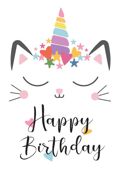 Printable Birthday Cards Kawaii Caticorn for Kids Kawaii, Cat Birthday Cards Funny, Happy Birthday Printable, Cat Birthday Card, Happy Birthday Cards, Cat Birthday Cards, Happy Birthday Cards Printable, Birthday Card For Girl, Happy Birthday Cat
