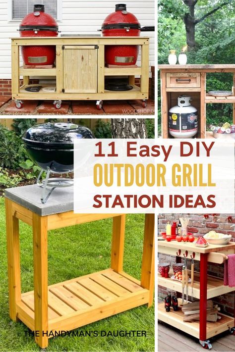 Need extra space next to the grill? Check out these easy DIY outdoor grill station ideas you could make in a weekend with basic tools! Diy, Easy Diy Outdoor Grill Station, Diy Grill Station, Diy Grill Table, Outdoor Grill Diy, Diy Outdoor Kitchen, Outdoor Grill Station, Grill Covers Diy, Diy Patio