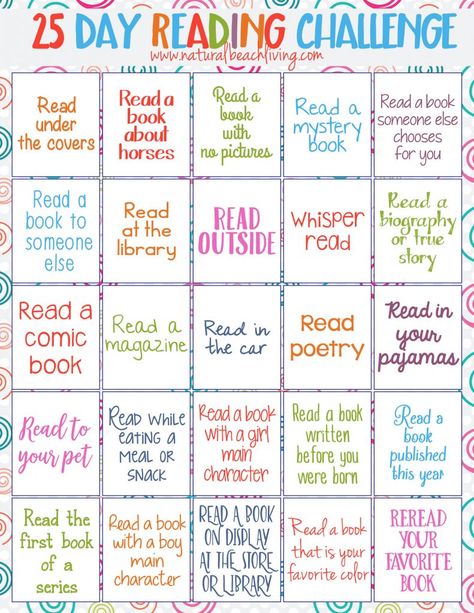 Perfect 25 Day Reading Challenge for Kids, kids reading activities, free printables reading challenge, Fun Book Ideas, Reading is important, Kids Books English, Pre K, Reading Resources, Reading Challenge, Reading Week Ideas, Reading Incentives, Reading Groups, Reading Marathon, Reading Program