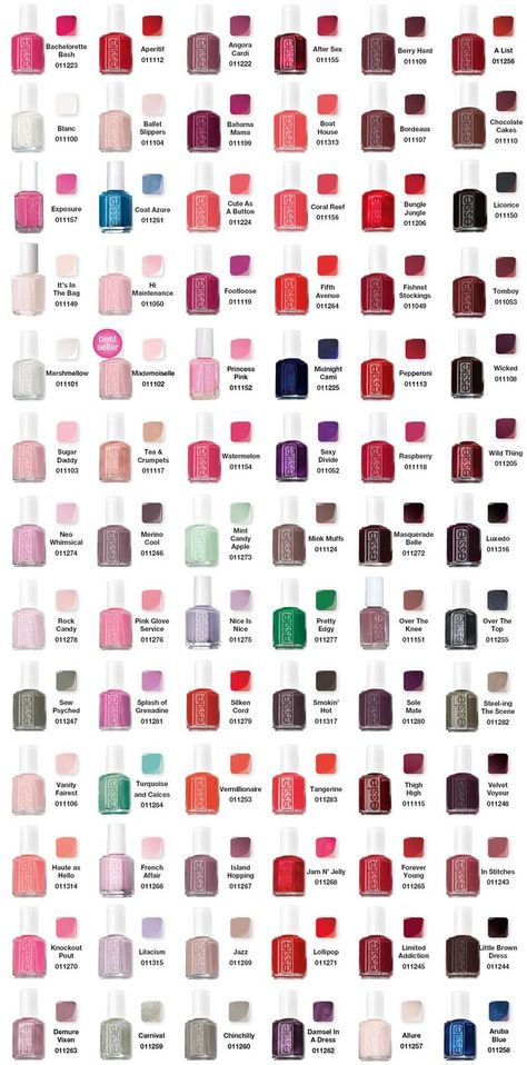 I only ever use Essie (or occasionally OPI). They make for the best, super long lasting manicures! -P.S. Color Street, Essie Colors Chart, Essie Colors, Nail Polish Colors, Essie Nail Polish, Nail Colors, Nail Lacquer, Essie, Get Nails