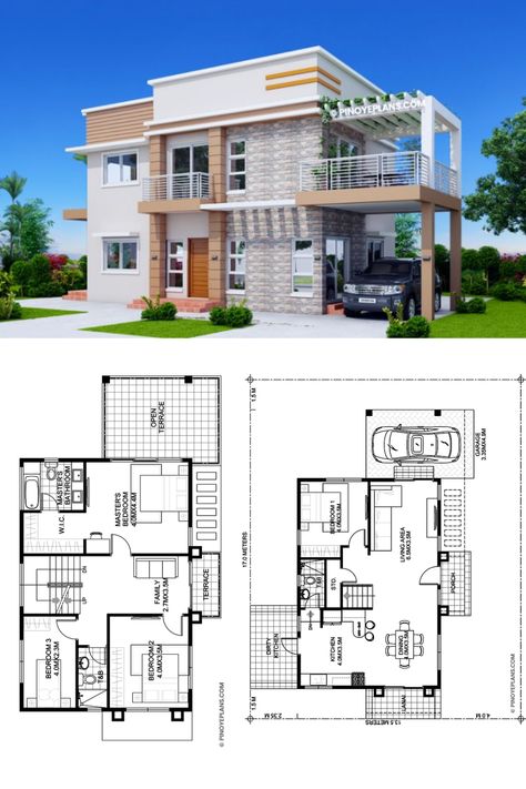 200sqm House Design Floor Plans, Two Story House Design, House Layout Plans, House Plans Mansion, Family House Plans, Modern House Floor Plans, Small House Design Exterior, Duplex House Design, Simple House Plans