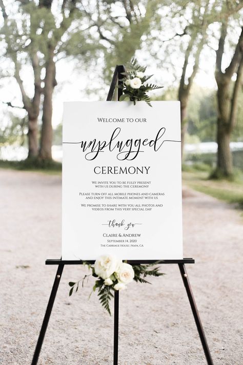 Unplugged Wedding Ceremony Sign, No Pictures, No Photos Please, Wedding Welcome Sign Template 100% Editable, Templett https://etsy.me/326F7HK #weddings #unpluggedceremony #etsy #paperpassiondesign Wedding Programmes, Wedding Signs, Unplugged Wedding Sign, Wedding Welcome Signs, Unplugged Wedding, Wedding Program Sign, Wedding Welcome, Wedding Programs, Wedding Ceremony Signs