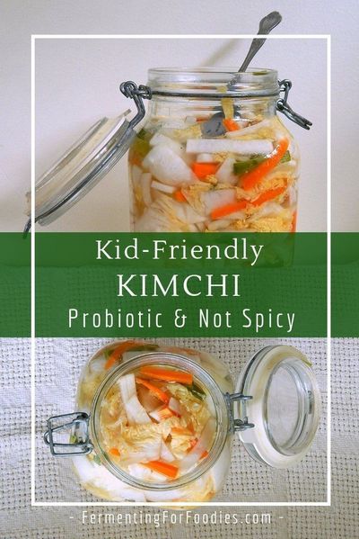 Kimchi is a flavourful and delicious fermented condiment. This simple kimchi recipe doesn't have any onions, garlic or hot pepper. It is a mild and sweet-tasting kimchi that your kids will love! Chutney, Healthy Recipes, Foodies, Nutrition, Fermented Kimchi, Kimchi Recipe, Sweet Kimchi Recipe, Fermented Vegetables Recipes, Fermented Foods