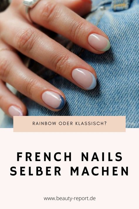 In diesem Artikel zeigen wir dir, wie du French Nails ganz einfach selber machen kannst – egal, ob du die klassische Variante in Weiß oder den bunten Trend favorisiert. Also dann: An den Nagellack, fertig, los! #frenchnails #selbermachen #anleitung #maniküre #rainbownails #inspiration Perfect Nails, Almond Nails French, French Nail Designs, French Tip Nails, French Manicure Nails, Nails Inspiration, Uñas, Nail Tips, Nail Inspo