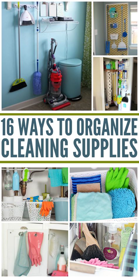 '16 Clever Ways to Organize Cleaning Supplies...!' (via DIY House Hacks - One Crazy House) Diy, Organisation, Diy Organisation, Cleaning Supply Storage, Cleaning Organizing, Closet Organization Diy, Craft Closet Organization, Cleaning Closet, Diy Organization