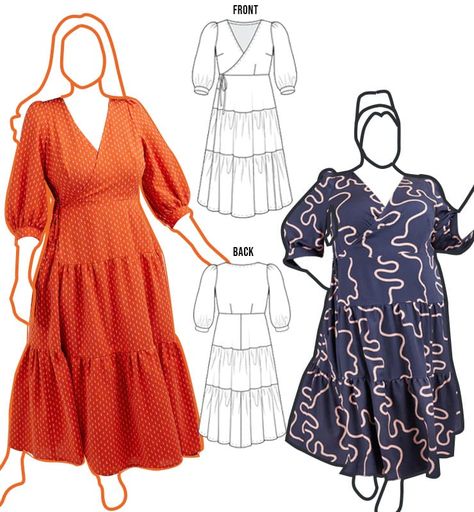 34 Maxi Dress Sewing Patterns (8 FREE!) Couture, Maxi Dress With Sleeves Sewing Pattern, Sewing Patterns A Line Dress, Plus Size Maxi Dress Pattern Free, Maxi Dress With Sleeves Pattern, Mid Size Sewing Patterns, 3 Tier Dress Pattern, Free Plus Size Patterns For Women, Wrap Dress Pattern Plus Size