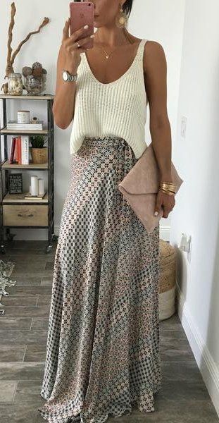 Maxi Skirt Outfits, Outfits, Casual Outfits, Chic Outfits, Casual, Skirt Outfits, Daily Dress Me, Ladies Dress Design, Boho Style Outfits