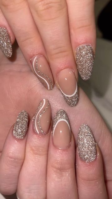 Blue Prom Nails, Prom Nails Silver, Gold Sparkly Nails, Silver Glitter Nails, Glittery Nails, Prom Nails, Gold Acrylic Nails, Silver Acrylic Nails, Silver Nail Designs
