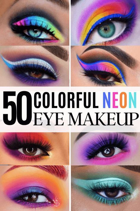 Colorful Neon Eye Makeup | From Neon eye shadow looks, neon eye shadow in bright colors, from green, yellow, orange, hot pink, and blue. Beautiful eye makeup eyes, from neon eyeshadow makeup inspiration  colorful eye makeup, bright eye makeup, dramatic colorful eye makeup, and neon eyeshadow makeup tutorial, perfect for summer. Here you’ll find the best bold ideas for bright neon eye makeup ideas, colorful eyeshadow, neon makeup glitter, and summer festival makeup #neoneyeshadow #neoneyemakeup Pink, Eye Make Up, Neon, Purple Eyeshadow, Bright Eye Makeup, Glowing Makeup, Colorful Eye Makeup, Neon Eyeshadow, Colorful Eyeshadow